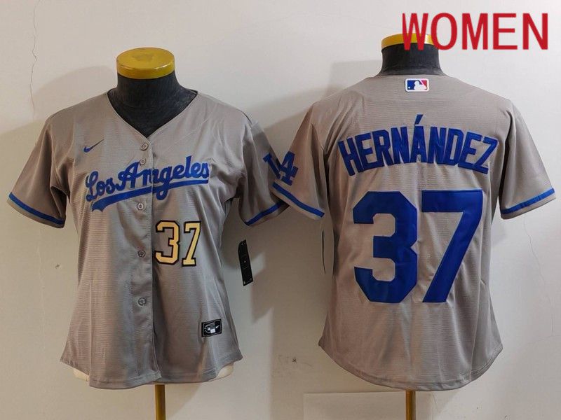 Women Los Angeles Dodgers #37 Hernandez Grey Nike Game 2024 MLB Jersey style 7267